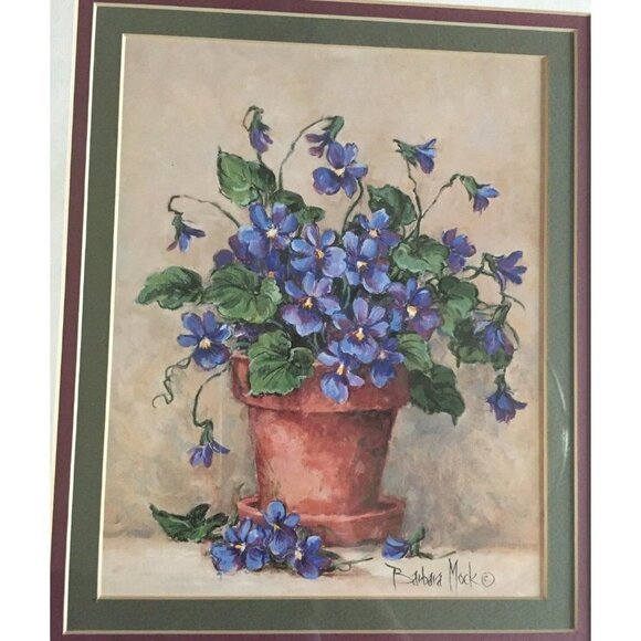 Barbara Mock Print Matted Rustic Distressed Framed Purple Violets Floral Flowers - Picture 2 of 12